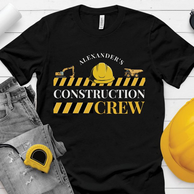 Camiseta La tripulación de construcción Boy Birday Party Fa (Funny birthday boy name construction crew building dump truck digger family party black t-shirt)