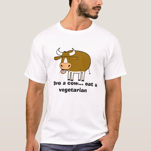 Camiseta la vaca, ahorra una vaca… come a un vegetariano (Anverso)