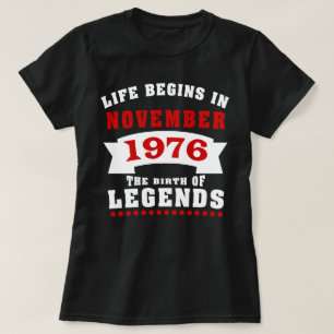 Camiseta La vida comienza cumpleaños de noviembre de 1976