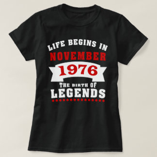Camiseta La vida comienza cumpleaños de noviembre de 1976