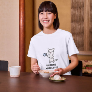 Camiseta La vida comienza después del gato del café