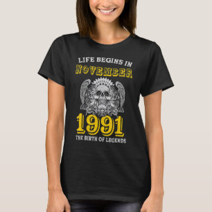 Camiseta La Vida Comienza En Noviembre De 1991 El Nacimient