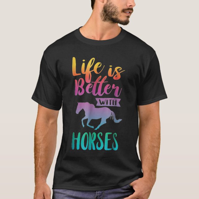 Camiseta La Vida Cuta Es Mejor Con Los Caballos De Caballo  (Anverso)