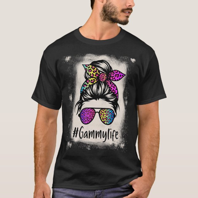 Camiseta La vida de Gammy blanqueada Bun Rainbow Leopard Mo (Anverso)