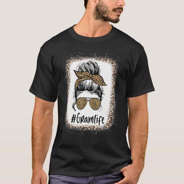 Camiseta La vida de Gram blanqueada y desordenada del leopa (Anverso)