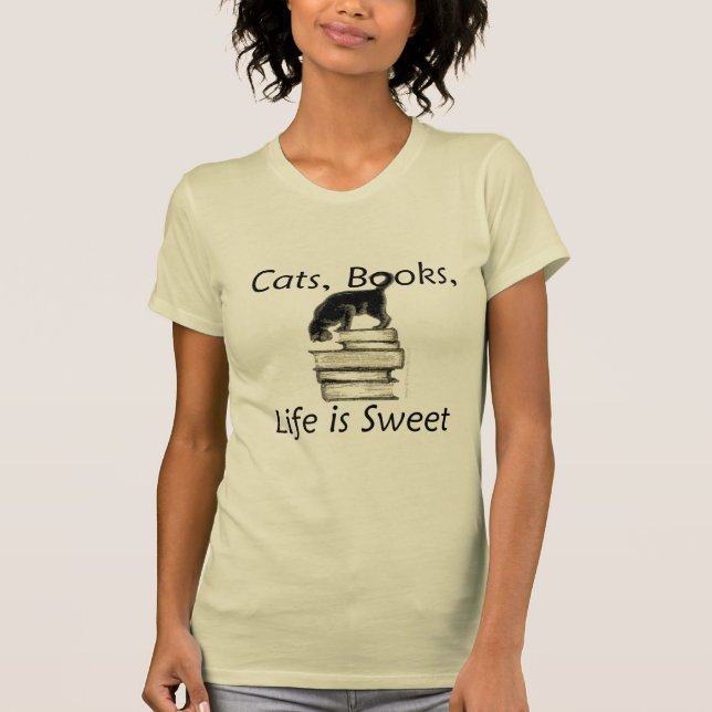 Camiseta La vida de los libros de los gatos es dulce (Anverso)