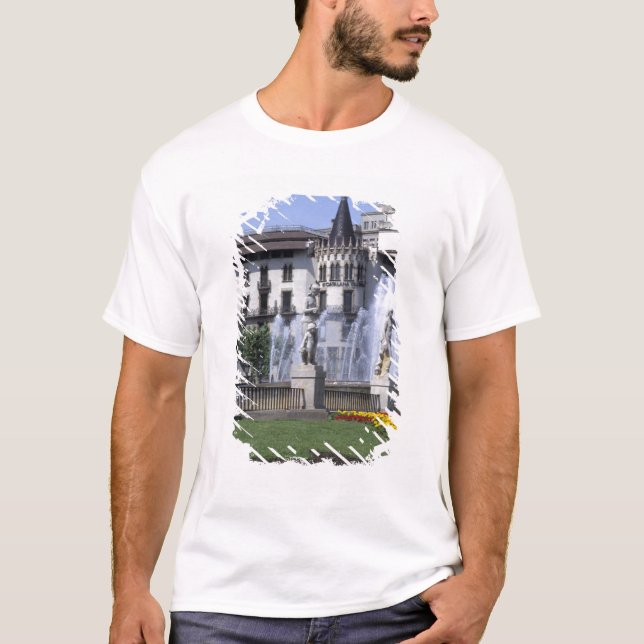 Camiseta La vida en España la hermosa Plaza Cataluna con (Anverso)