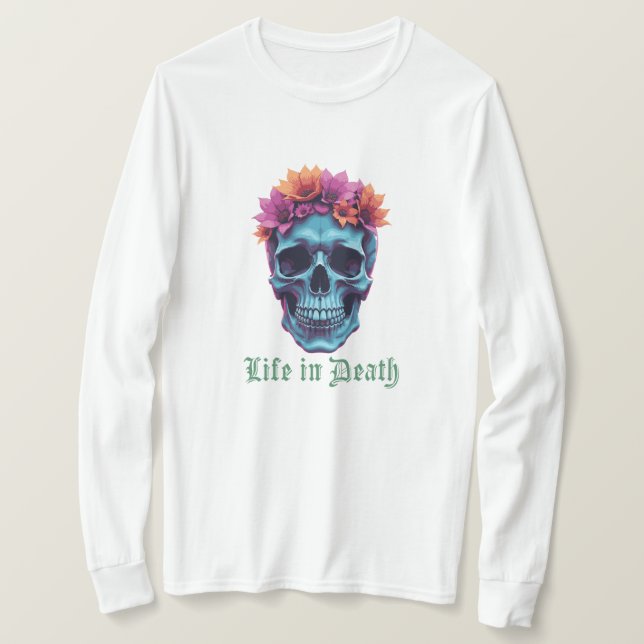 Camiseta La vida en la muerte, el florecimiento en azul (Anverso del diseño)