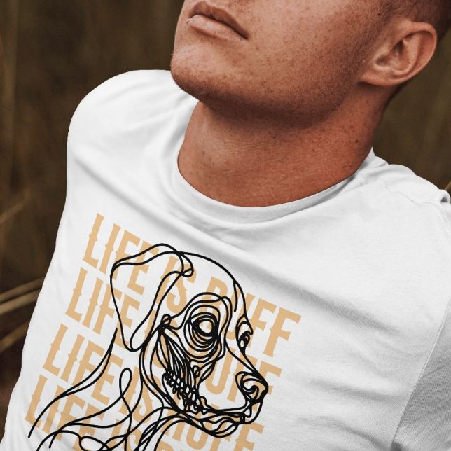 Camiseta La vida es arte de la línea de perro mínima de ruf (Life is Ruff Minimal Dog Line Art T-Shirt)