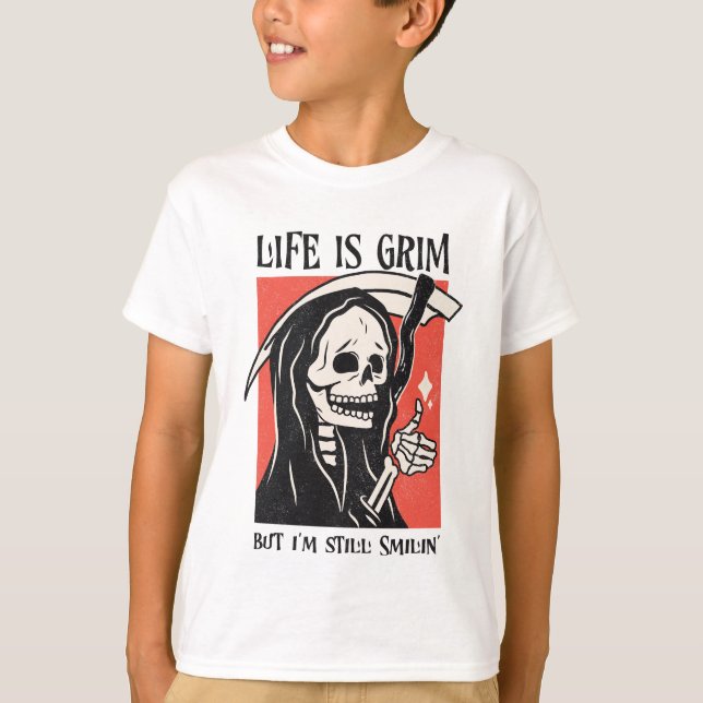 Camiseta La Vida Es Difícil Y Gracioso Grim Reaper Gracioso (Anverso)