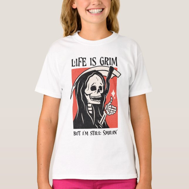 Camiseta La Vida Es Difícil Y Gracioso Grim Reaper Gracioso (Anverso)