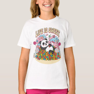 Camiseta La vida es dulce caramelo panda kawaii lindo retro