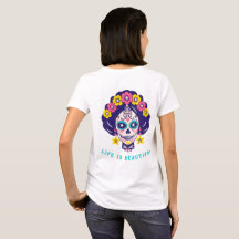 La vida es Hermosa Floral Brillante Chica Calavera