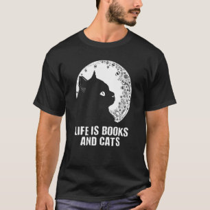 Camiseta La vida es libros y gatos Libro Mamá gata Gusano