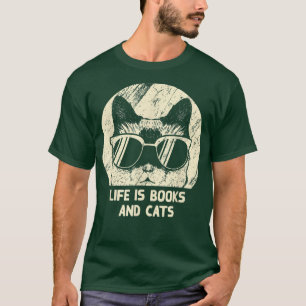 Camiseta La vida es libros y libros de gatos que adoran a s