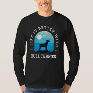 Camiseta La vida es mejor Bull Terrier Azul Vintage Perro M