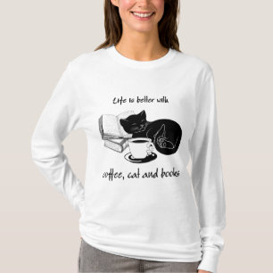 CAMISETA LA VIDA ES MEJOR CON CAFÉ Y LIBROS CAT