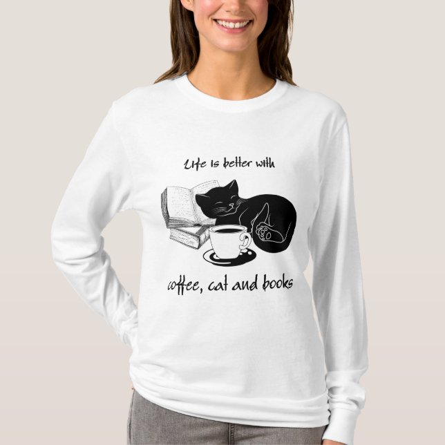 CAMISETA LA VIDA ES MEJOR CON CAFÉ Y LIBROS CAT (Anverso)