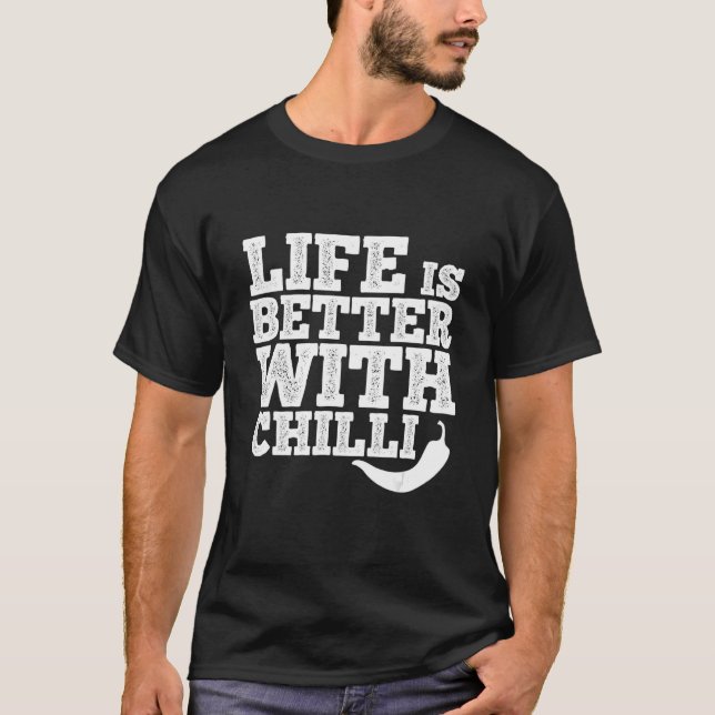 Camiseta La Vida Es Mejor Con Chili Pepperoni Jalapeno Hot (Anverso)