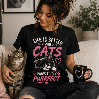 Camiseta La Vida Es Mejor Con Gatos