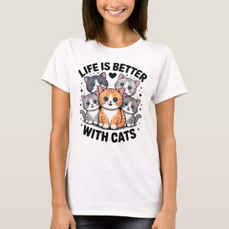 Camiseta  "La vida es mejor con gatos" Kitten de dibujos an