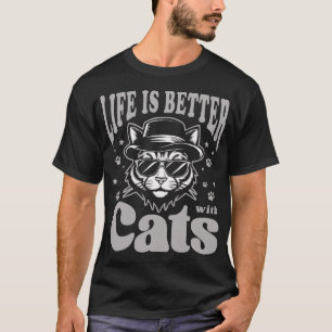 Camiseta La Vida Es Mejor Con Gatos Retro Genial