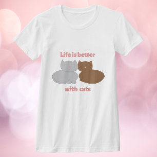 Camiseta La vida es mejor con gatos rosa