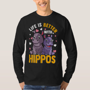 Camiseta La Vida Es Mejor Con Hippos Cute Hippopótamo Lover