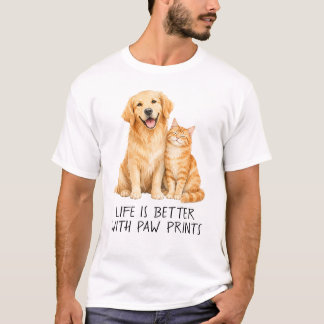 Camiseta La vida es mejor con huellas de patas Acuarela per