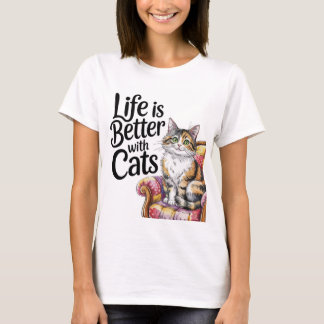 Camiseta "La vida es mejor con los gatos.