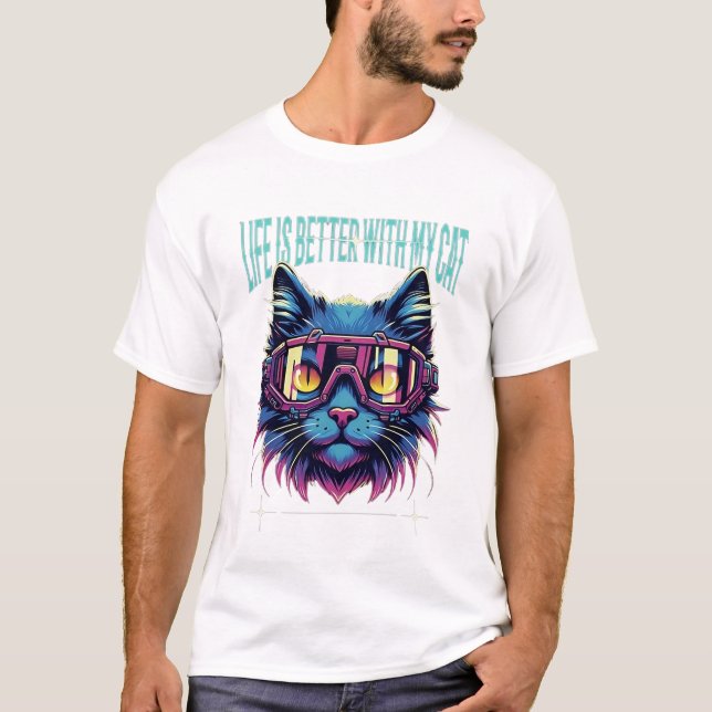 Camiseta La Vida Es Mejor Con Mi Gato - Futurista Gato (Anverso)