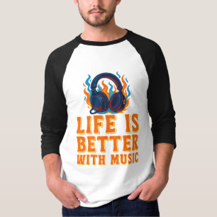 Camiseta La vida es mejor con música, gráfico de auriculare
