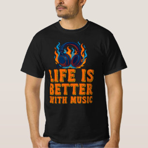 Camiseta La vida es mejor con música, gráfico de auriculare