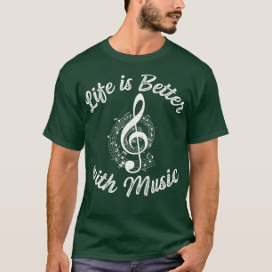 Camiseta La vida es mejor con notas musicales en música de 