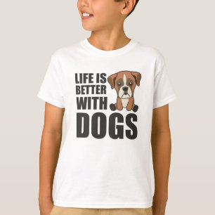Camiseta La Vida Es Mejor Con Perros Cute Boxer Dog Brown