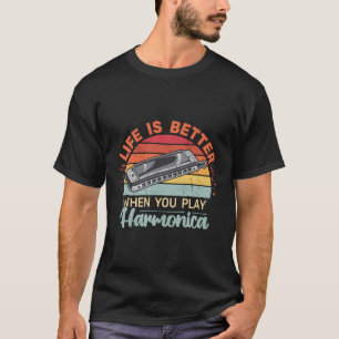Camiseta La Vida Es Mejor Cuando Juegas A Harmonica Retro H
