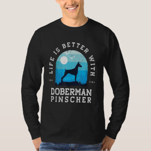 Camiseta La vida es mejor Doberman Pinscher Vintage Azul Pe