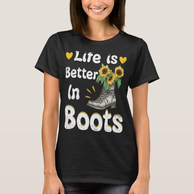 Camiseta La Vida Es Mejor En Boots Country Cowgirl Chica (Anverso)