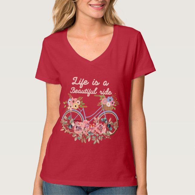 Camiseta La vida es una bicicleta floral de primavera de un (Anverso)