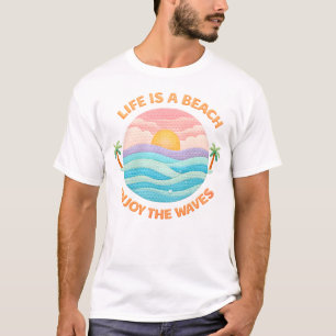 Camiseta La vida es una playa Disfruta las olas Puesta de s
