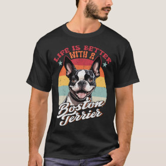 Camiseta La Vida Retro Es Mejor Con Mamá de Boston Terrier 