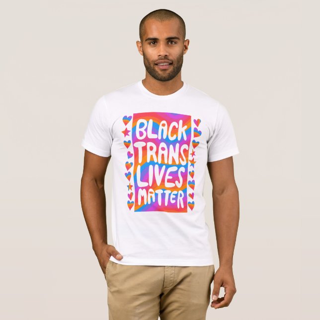 Camiseta La vida transgénero negra importa el arcoiris tran (Anverso completo)
