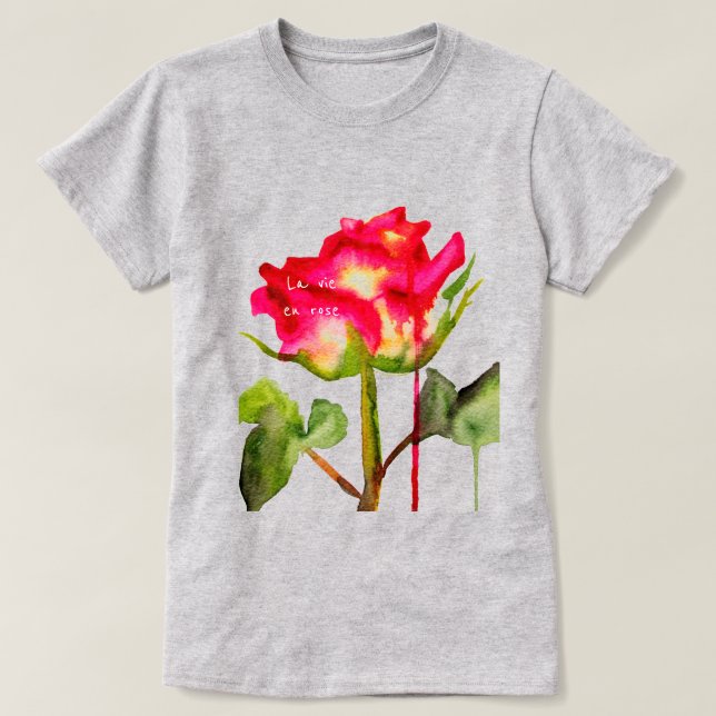 Camiseta La vie en Rosa lema Tea Rosa acuarela arte (Diseño del anverso)