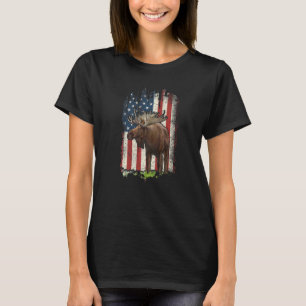 Camiseta La Vintage Bandera Estadounidense Moose Patriótico