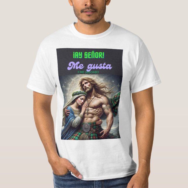 Camiseta La Virgen María y el Guerrero: Humor divino (Anverso)