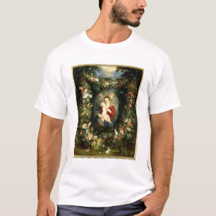 Camiseta La Virgen y el niño en una guirnalda de la fruta y