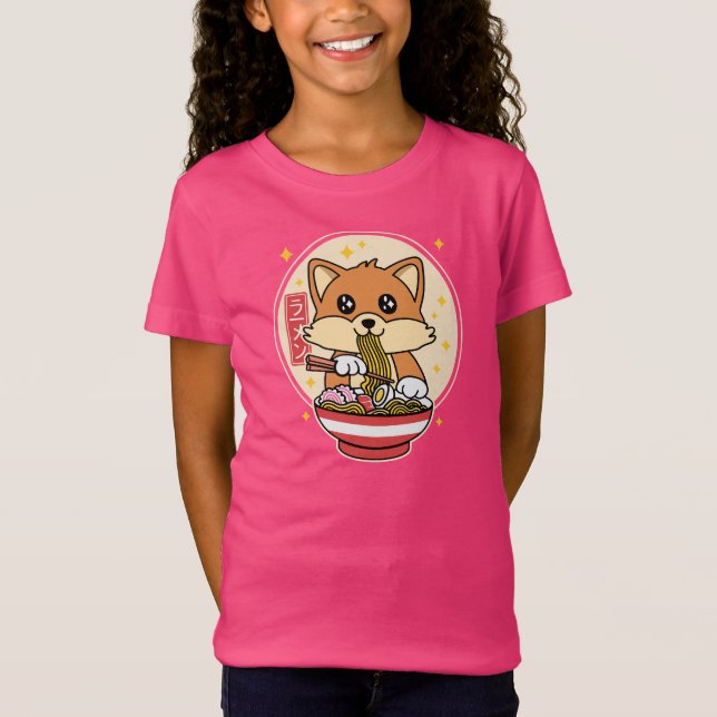 Camiseta La zorra linda comiendo Ramen Kawaii regalo de com (Anverso)