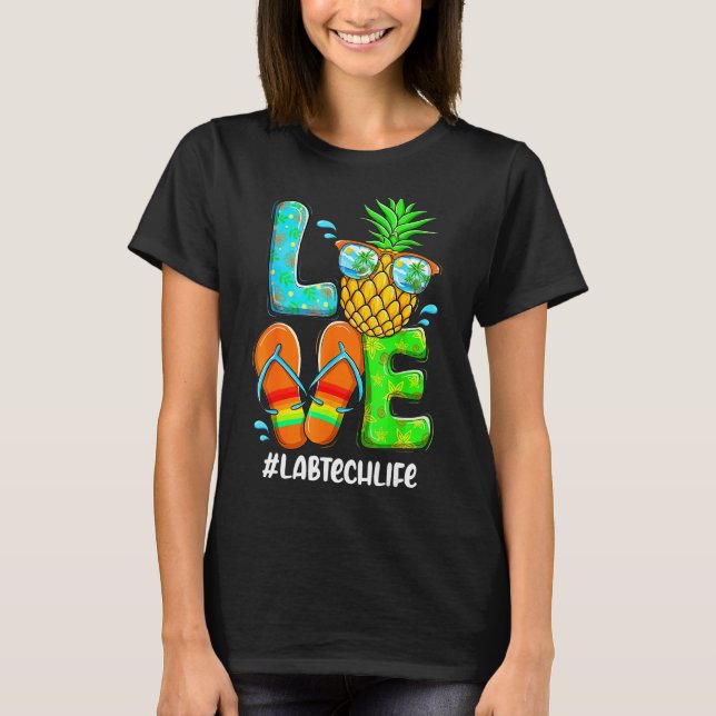 Camiseta Lab Tech Love Summer Pineapple Tropical Flower Fli (Anverso)