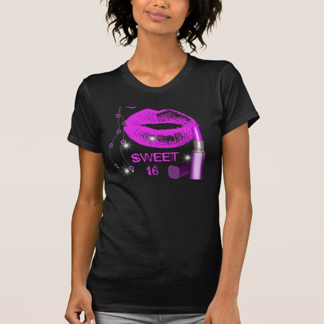 Camiseta Labial Dulce Dieciséis 16 Púrpura Rosa Caliente (Anverso)