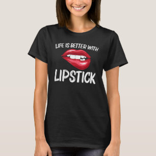 Camiseta Labial para mujeres chicas mordiendo labios rojos